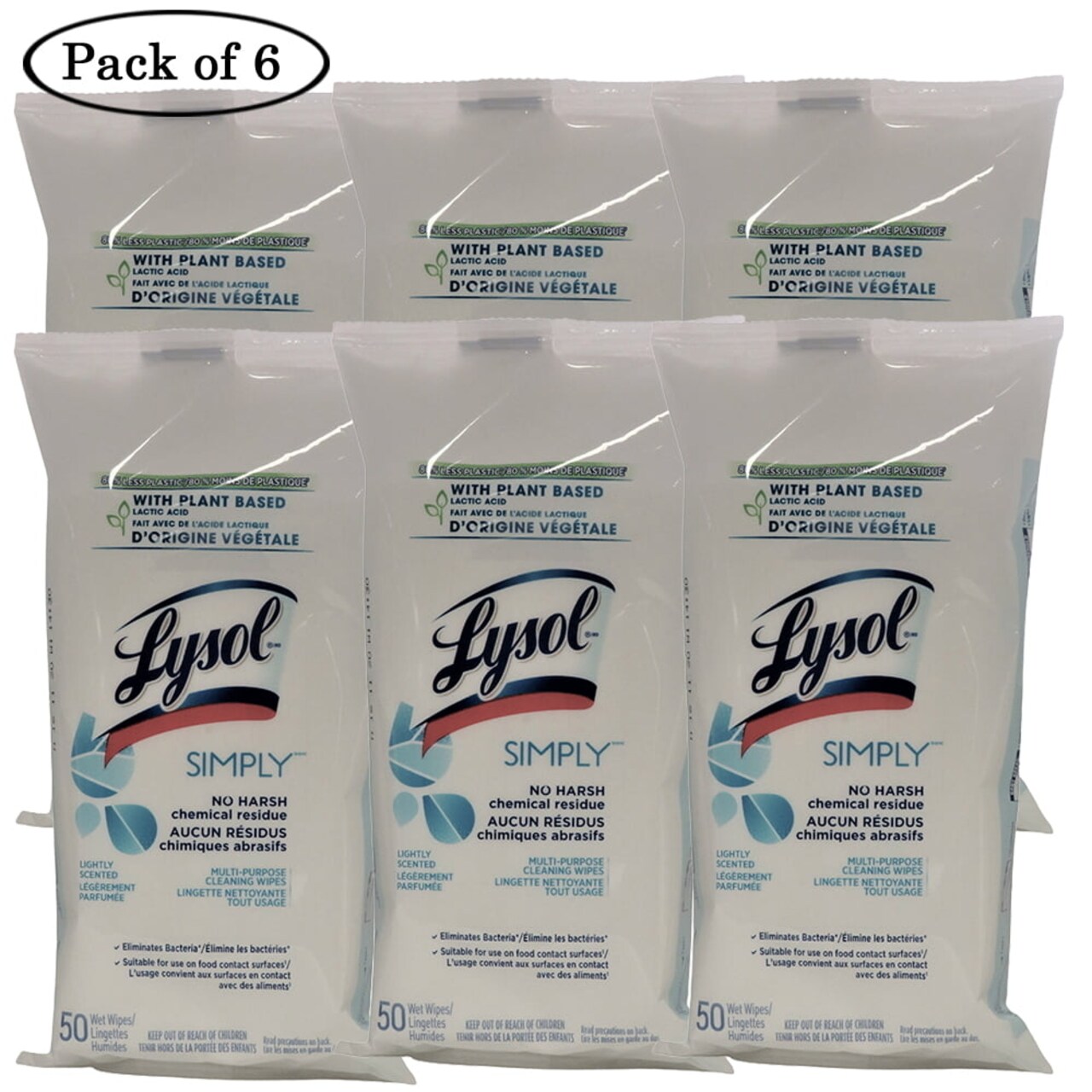 Lysol WIPES – SIMPLY Flat Pack Herbal Tea 1 Pack x 50 CT - Pack of 6